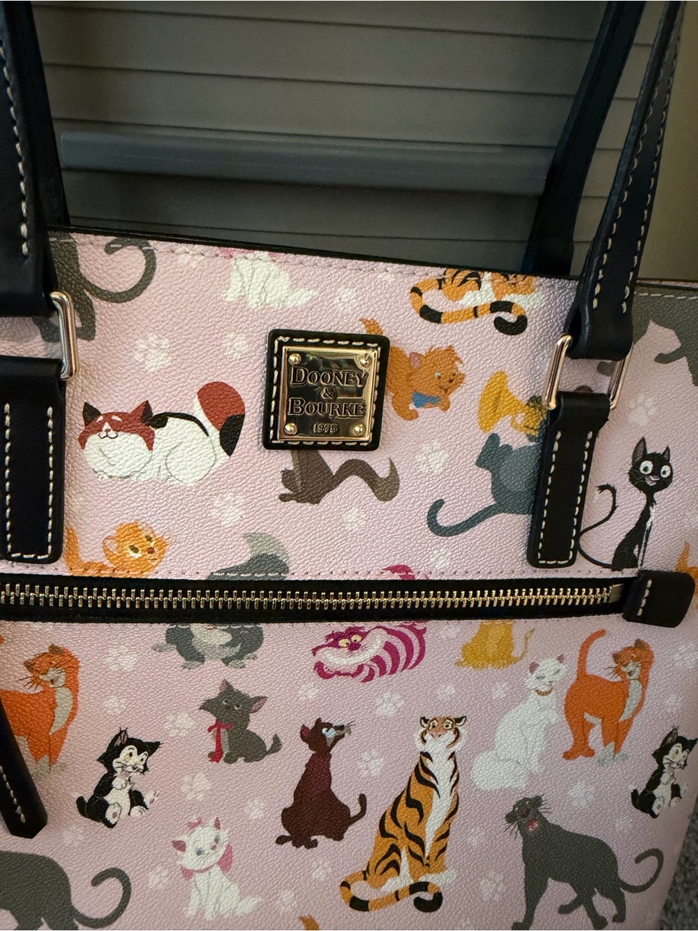 Dooney & Bourke Pink Cat Print Tote with Black Straps - Picture 2 of 4